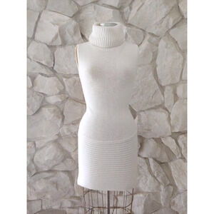 Early 2000s White Turtleneck Sweater Knit Dress | Small